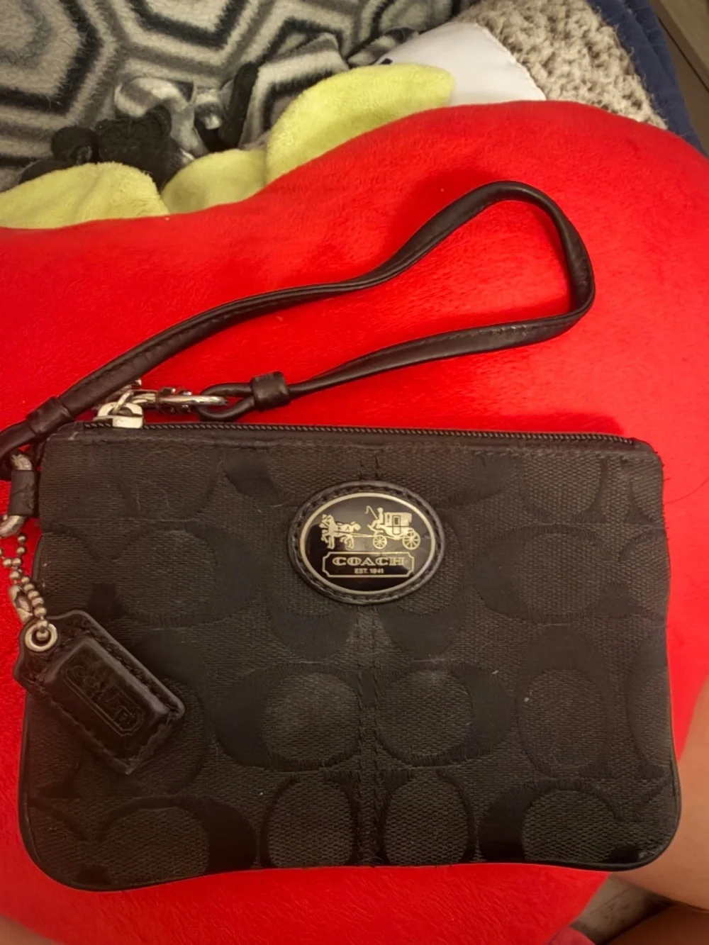 Used Black Coach Corner Zip Wristlet